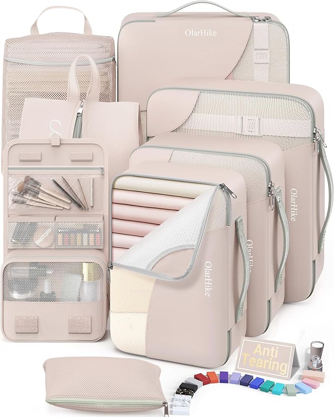 8 Set Packing Cubes for Travel, Gifts for Women Mom,Anti-Tearing Suitcase Organizer for Luggage with Shoe & Hanging Toiletry 
