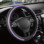 Road Comforts Leather Steering Wheel Cover – Black & Purple, Universal Fit 14.5-15 Inch, Microfiber Leather, Anti-Slip & Brea