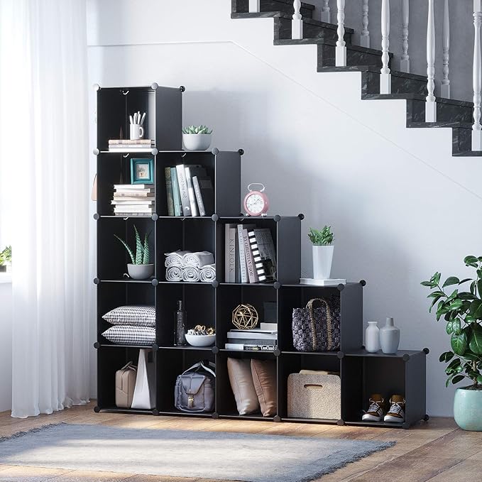C&AHOME Cube Storage Organizer, 16-Cube Shelves Units, Plastic Storage Cubes, DIY Closet Organizer, Modular Closet Storage Sh