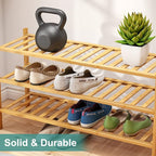 viewcare 3-Tier Long Shoe Rack, Bamboo Wood Shoe Rack for Closet, Entryway & Hallway, Stackable | Beautiful | Functional | St