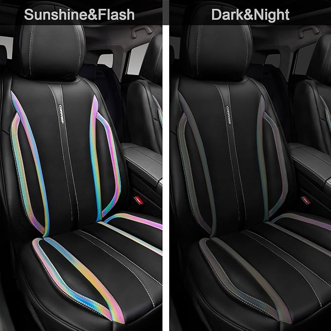 CAR PASS Nappa Leather Seat Covers Front Seats Only, Waterproof Faux Leather car Seat Cover 2 Piece Cushions Protector Univer
