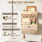 Rebee Vision Farmhouse Key Holder Wall Mount with Drawer Organizer – Wooden Mail & Key Organizer with 6 Strong Hooks & Wall S