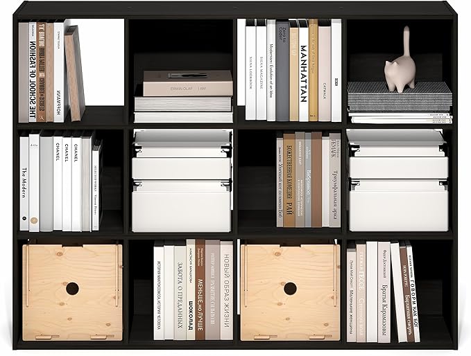 Furinno PELLI Book Shelf, 12-Cube Bookshelf, Cube Storage Organizer Bookcase, 11.7 x 47.6 x 36, for Living Room, Bedroom, Hom