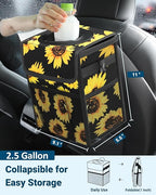 Capolo Car Trash Can with Lid, Leakproof Car Trash Bag Hanging Waterproof Automotive Garbage Can with Storage Pockets Mini Vehicle Trash Bin for Back/Front Seat(Sunflower,2.5 Gallon)