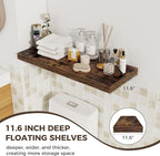 Fun Memories Deep Floating Shelves, 32W x 12D Rustic Brown Wall Shelves, 32 Long Rustic Wood Wide Storage Shelves for Bedroom