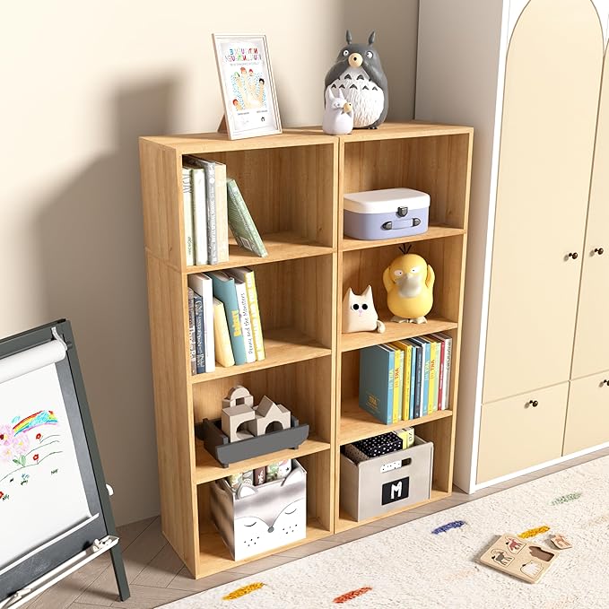 Wooden 4 Cube Storage Organizer, 4 Tier Tall Modern Bookshelf Freestanding Storage Display Organizer, Versatile Cubes Shelf a