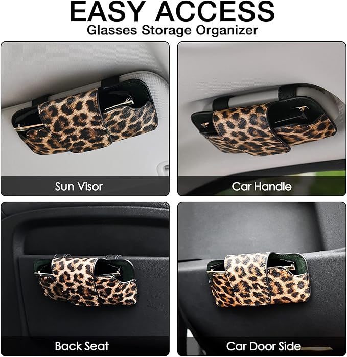 Sunglass Holder for Car Visor, Car Sunglasses Holder Leather, Eyeglasses Holder Glasses Storage Case Visor Accessories