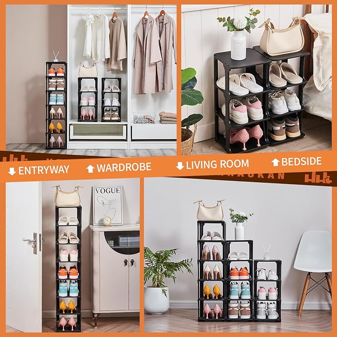 5 Tiers Shoe Rack Organizer for Closet Shoe Holder Storage Narrow Plastic Vertical, Free Standing Shoe Rack Shelf for Entrywa