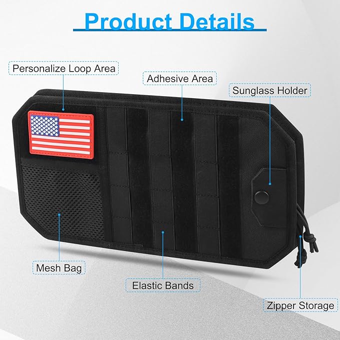 Car Sun Visor Organizer with American Flag, Multi-Pocket Car Visor Storage Pouch with Glasses Clip, Elastic Bands & Zippers, Visor Accessories Fits Most Vehicles, SUVs, Trucks, Red