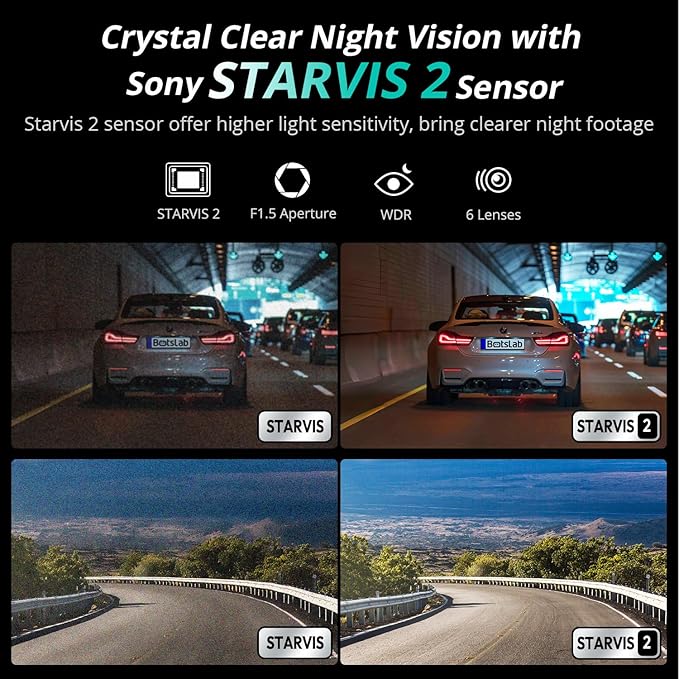 BOTSLAB 4K Dash Cam Front and Rear, STARVIS 2 Sensor, Voice Control, 64GB Card Included, 5GHz WiFi Dashcam Front and Rear Cam