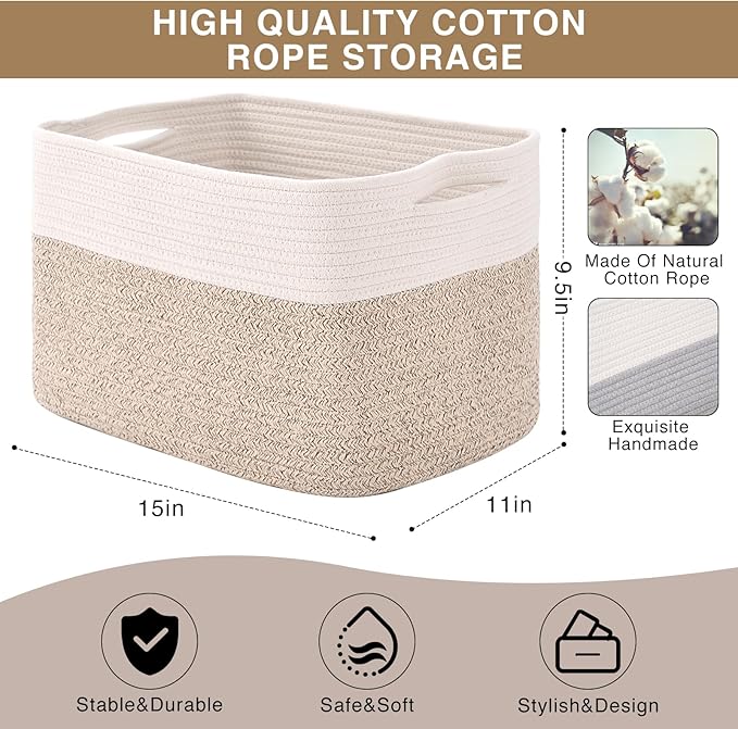 ICERZCZ Storage Baskets for Organizing, Woven Cotton Rope Basket for Storage Books, Baby Organizing Baskets, Toy Storage Bask