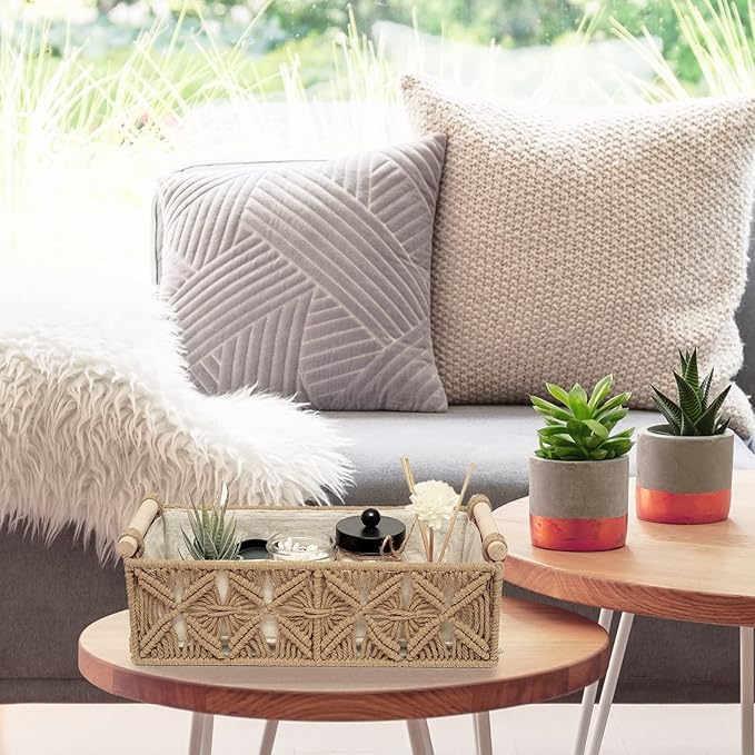 Macrame Storage Basket Boho Decor Baskets for Organizing Woven Decorative Basket for Countertop Toilet Paper Basket for Toile