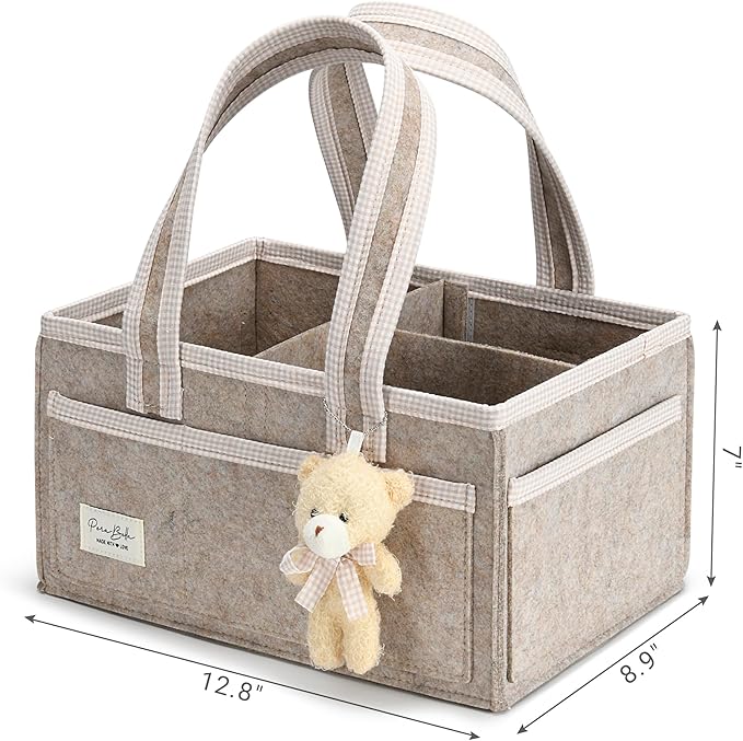 PeraBella Baby Diaper Caddy Organizer, Baby Basket Shower Gift Caddy, Portable Felt Changing Table Basket, Nursery Storage Bi