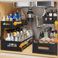 2-Pack 17"Deep Under Sink Organizer And Storage, 2-Tier L-Shaped Pull Out Cabinet Organizer with Upgraded Slide Rails, Height