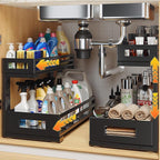 2-Pack 17"Deep Under Sink Organizer And Storage, 2-Tier L-Shaped Pull Out Cabinet Organizer with Upgraded Slide Rails, Height