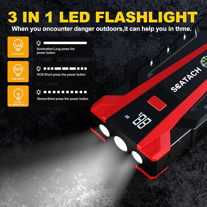 Scatach 3000A Car Battery Jump Starter,12V Jump Starter Battery Pack Portable (up to 9.0L Gasoline and 7.0L Diesel Engine),