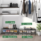 Kiplant Black 2-Tier Long Stackable Bamboo Wood Shoe Rack for Closet, Entryway & Hallway