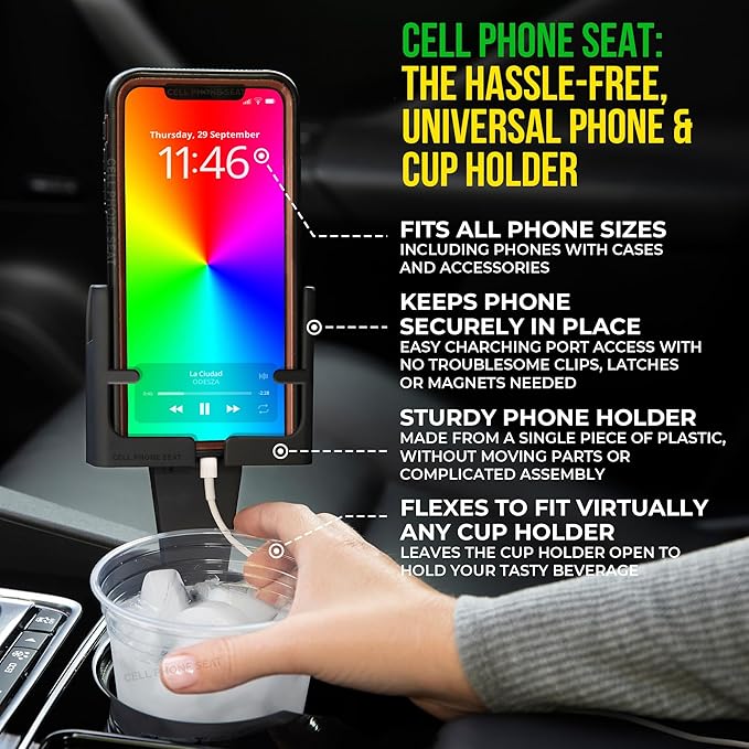 Cup Holder Phone Holder Mount for Car - Universal Adjustable Expander Cradle Hands-Free Driving - Compatible with All Smartphones Car Mount for iPhone Samsung Google Android Mobile Black 2-Pack