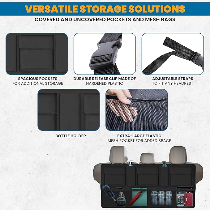 EcoNour Backseat Trunk Organizer | 42 x20 Inches Car Storage with 9 Spacious Pockets | Waterproof, Heavy-Duty Hanging Organize