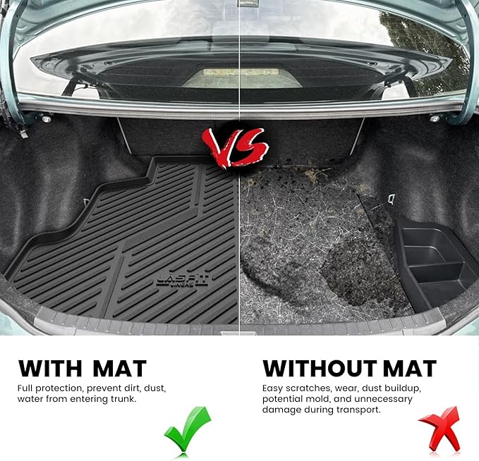 LASFIT Cargo Mat for Toyota Corolla 2009-2010, Custom Fit All-Weather TPE Rubber Trunk Mat for Toyota Accessories, Waterproof, Easy to Clean, Black