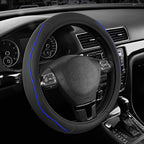 Road Comforts Leather Steering Wheel Cover with Decorative Trim and Piping, Anti-Slip Breathable Design, Fits 14.5–15 Inch Ro