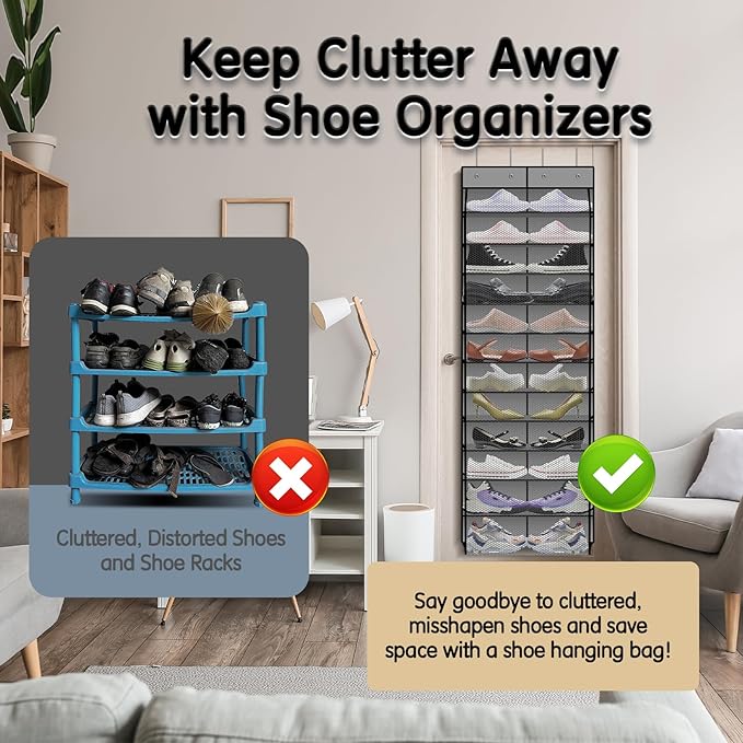 Kotkn Over The Door Shoe Organizer with 12 Large Breathable Pockets - Durable Hanging Storage for the Entire Family's Shoes (