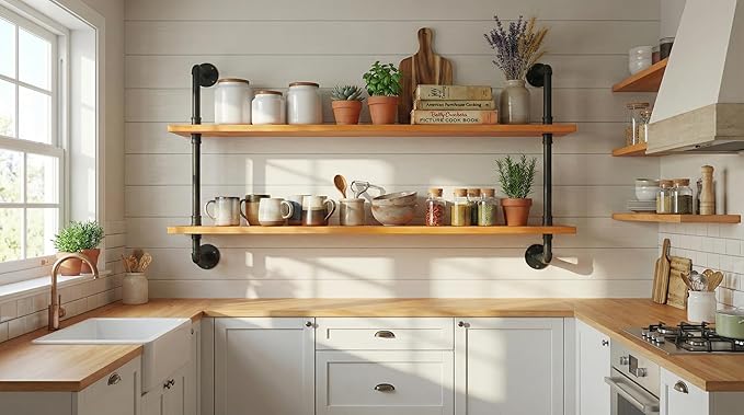 Industrial Pipe Shelving Shelf Rustic Wood Wall Shelves Industrial Floating Shelves for Wall 48 Inch Farmhouse Bookshelf Pipe