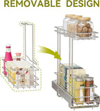 2 Tier Under Sink Organizer 11" W X18 D, Pull Out Cabinet Organizer One Removable Basket, Under Sink Slide Out Chrome Plated,