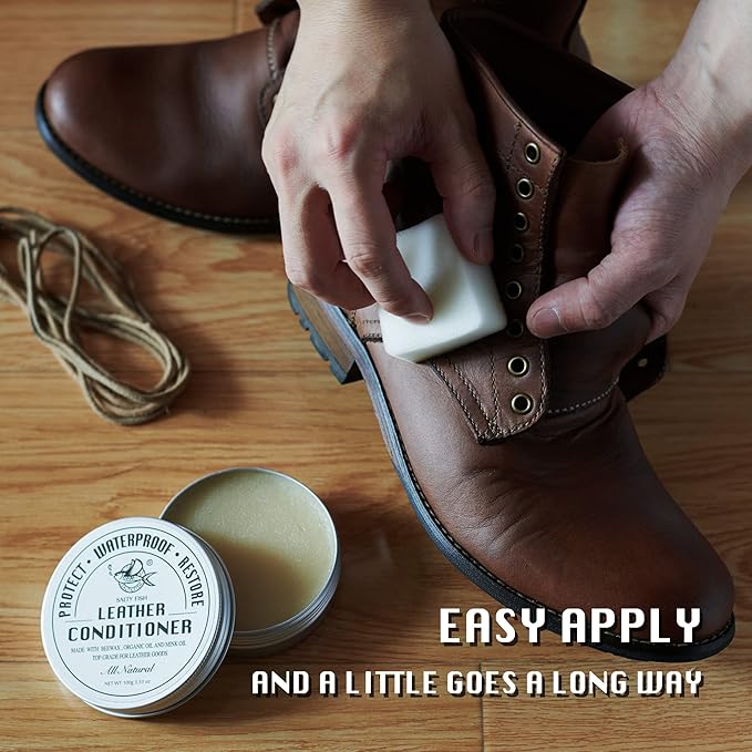 SALTY FISH All-Natural Leather Conditioner and Cleaner,Made with Mink Oil Beeswax,Protect Soften Waterproof Leather Furniture