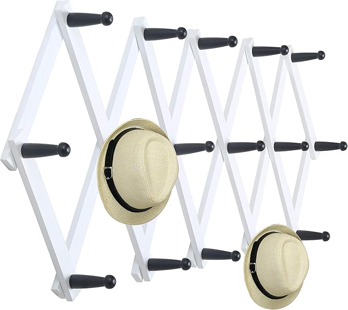 WEBI Accordion Wall Hanger,Expandable Wooden Coat Rack Wall Mounted,Accordion Hat Rack for Wall,Accordion Hook Rack for Hats,