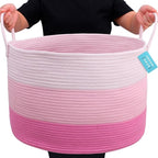 OrganiHaus Large Woven Storage Basket for Blankets and Toys 20" x 13" Inch, Rope Laundry Basket with Handles, Cushions & Pill