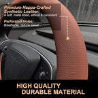 PINCTROT Nappa Leather Steering Wheel Cover for Tesla Model Y/3 Highland/Juniper, D Shaped 14 Inch Small Sized with Breathabl