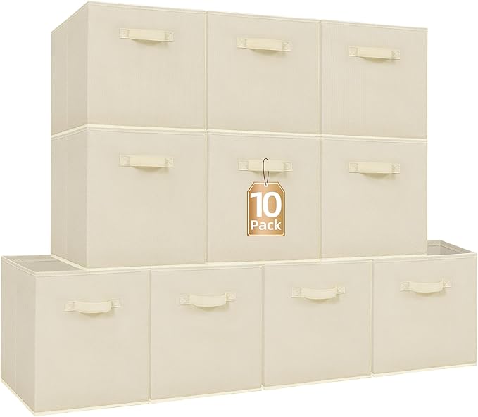 STORAGE MANIAC Storage Cubes, 13 Inch Collapsible Storage Bins with Handles, 10 Pack Fabric Foldable Bins for Organization, D