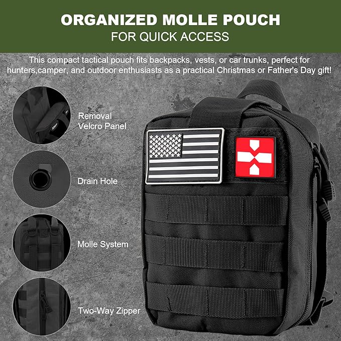 Gifts for Men Christmas Dad, Survival Kit, 150 PCS Survival Gear and Supplies Equipment with Trauma Bag, Molle Pouch Emergenc