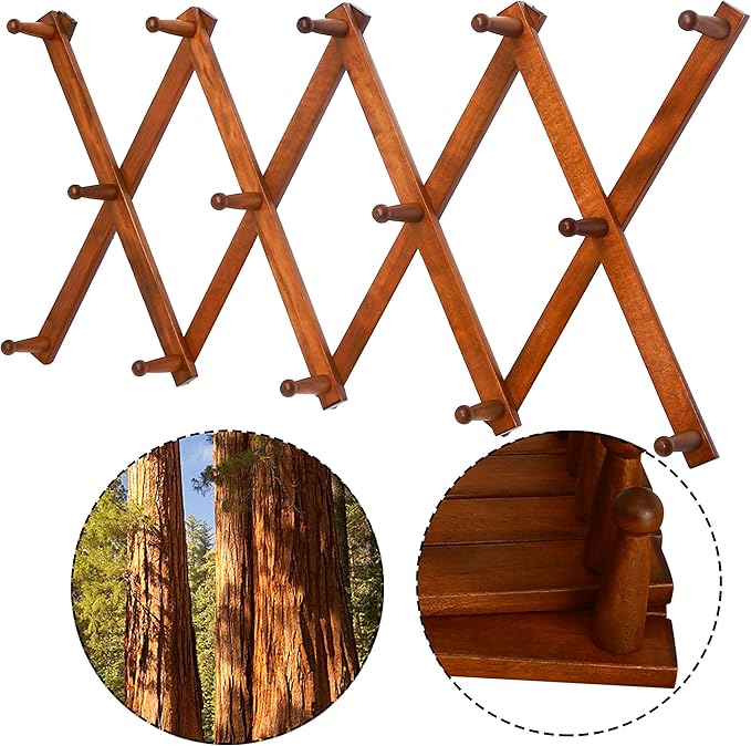 WEBI Accordion Wall Hanger,Expandable Wooden Hat Rack for Wall Mounted Coat Rack,Accordion Hat Hooks Holder for Baseball Caps