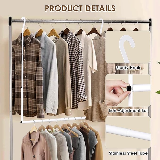 Closet Rod Extenders - White Adjustable Closet Hanging Bar, Width & Height Expandable Clothes Rod, Space-Saving Closet Organi