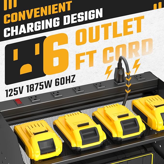ZESEN Power Tool Organizer Wall Mount, 3 Layer Charging Station with 6 Outlets, 4 Drill Holders and Drill Bit Rack, Tool Hold