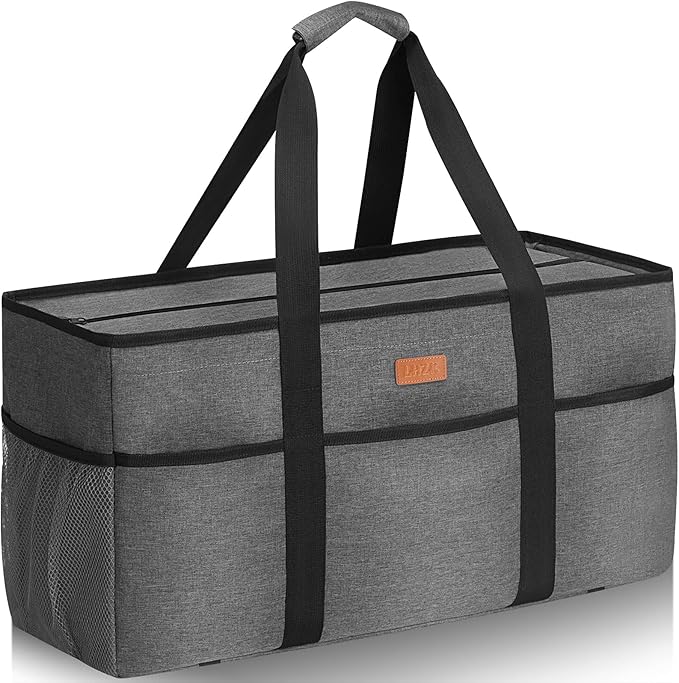 LHZK Stand Up Extra Large Utility Tote Bag with Lid, Utility Tote Bag with Metal Wire Frame and the Sides Rinforced, Reusable