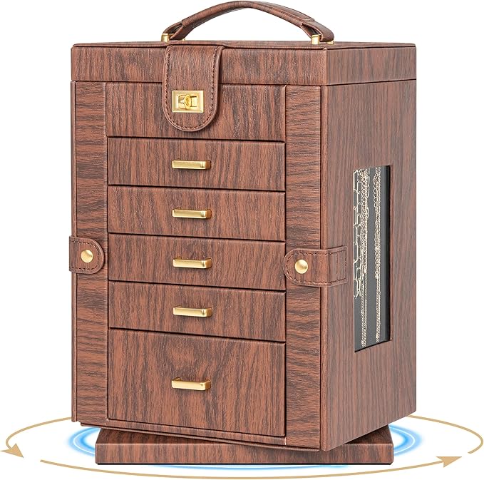 AKOZLIN 360° Rotating Jewelry Box 6-Tier Organizer Functional Jewelry Storage Case for Women Girls Ring Necklace Earring Brac