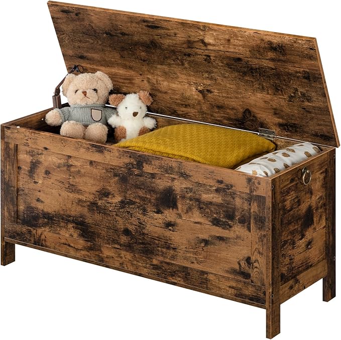 HOOBRO Toy Box, Retro Wooden Look Storage Chest with Safety Hinge, Entryway Storage Bench Supports 220 lb, 39.4 x 15.7 x 18.9