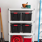 IRIS USA 40 Qt Stackable Plastic Storage Bins with Lids, 4 Pack - BPA-Free, Made in USA - Garage Organizing Solution, Latches