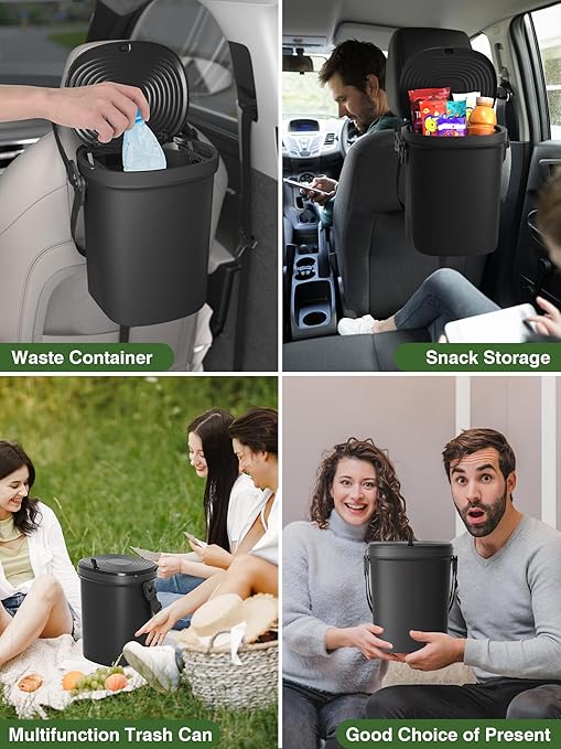 Leakproof Car Trash Can, 1.9 Gallon Soft Silicone Hanging Garbage Can with Lid, Easy to Clean Vehicle Trash Bin, Suitable for Sedans, SUVs, MPVs & Trucks