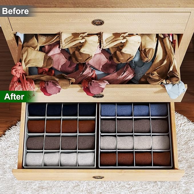 Joyoldelf Sock Drawer Organizer Divider Underwear Organizer 16-cell Fabric Dresser Drawer Organizers Storage Boxes for Socks 
