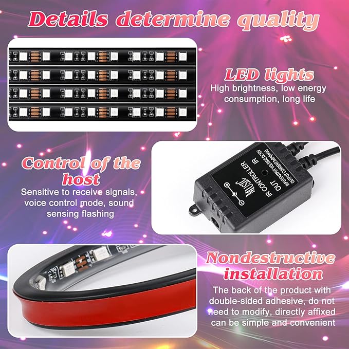 Led Lights for Car,Ambient Lights for Car,Car Footwell Lights,Car Ambient Light,16 Million Colors Music Sync,DIY Mode Multicolor LED Interior Lights for Cars,Trucks,SUVs,12V Power