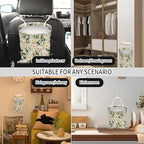 Car Trash Can, Hanging Garbage Bin for Men and Women, Cute Car Organizer and Storage Bag, Canvas Vehicle Trash Can Bag Easy-to-Install Cute White Floral