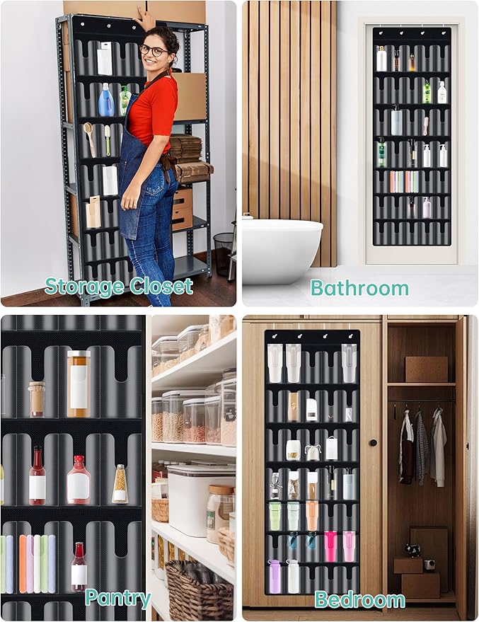 NiHome 35-Pocket Large Capacity Door Cup Organizer for Stanley Tumblers 30oz, 40oz, Door Hanging Water Bottle Storage with Do