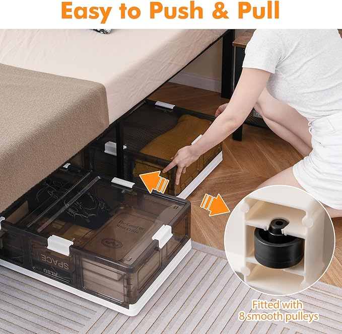 Tangkula 26.5Gal Under Bed Storage Containers, 2 Pack Stackable Plastic Storage Bins with Wheels, Double Opening Lids, Collap