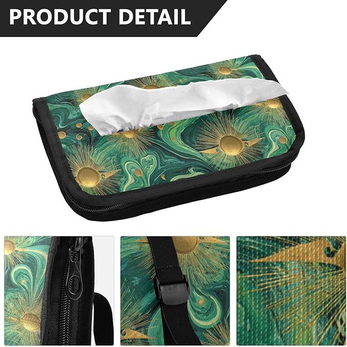 Car Tissue Holder Car Visor Organizer Tissue Box Holder for Car Sun Visor Organizer with Car Vehicle Accessories Essentials Interior for Women Men Teal Gold Swirl Sun Marble