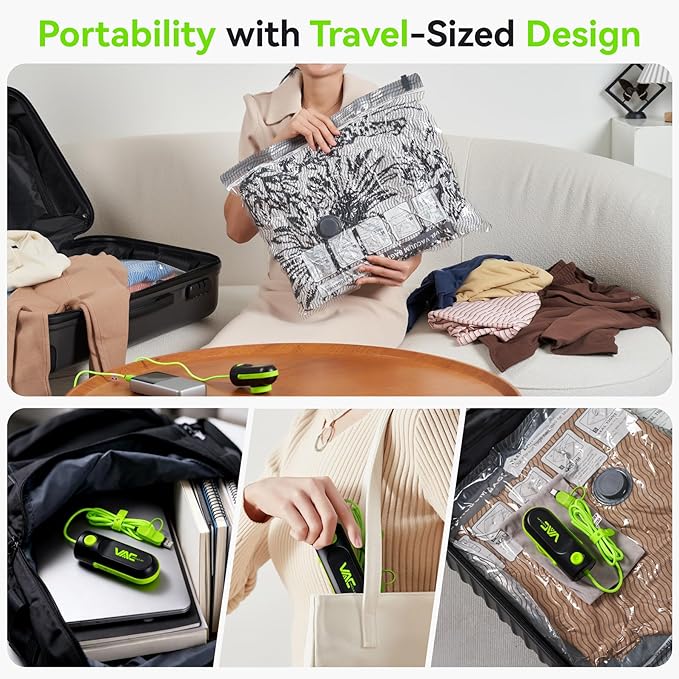Vacuum Bags for Travel with USB & TYPE C Pump, Vacuum Seal Travel Bags, 15 Pack Carry-On Vacuum Storage Bags for Luggage & Su