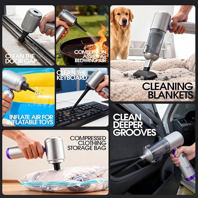 DSP 11-in-1 Handheld Car Vacuum Cleaner, 120W High Power Cordless Vac with 17kPa Suction, Multi-Nozzles for Car, Home, Keyboa